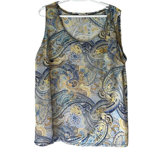 Roz & Ali Blue / Yellow Patterned Tank Top Size 2X - Picture 1 of 10